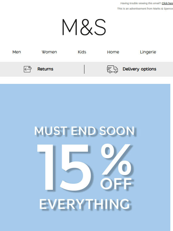 15% off everything 🚨