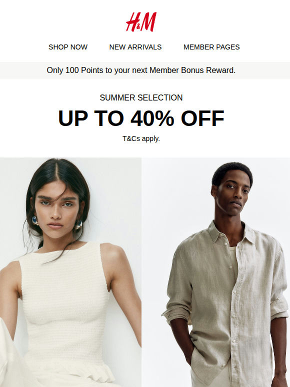 Up to 40% off in-store and online