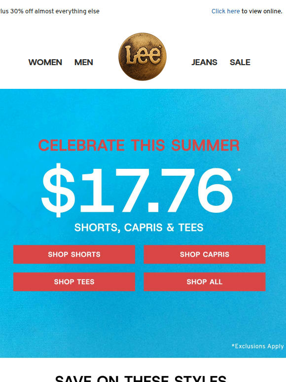 Happening now: $17.76 shorts, capris & tees
