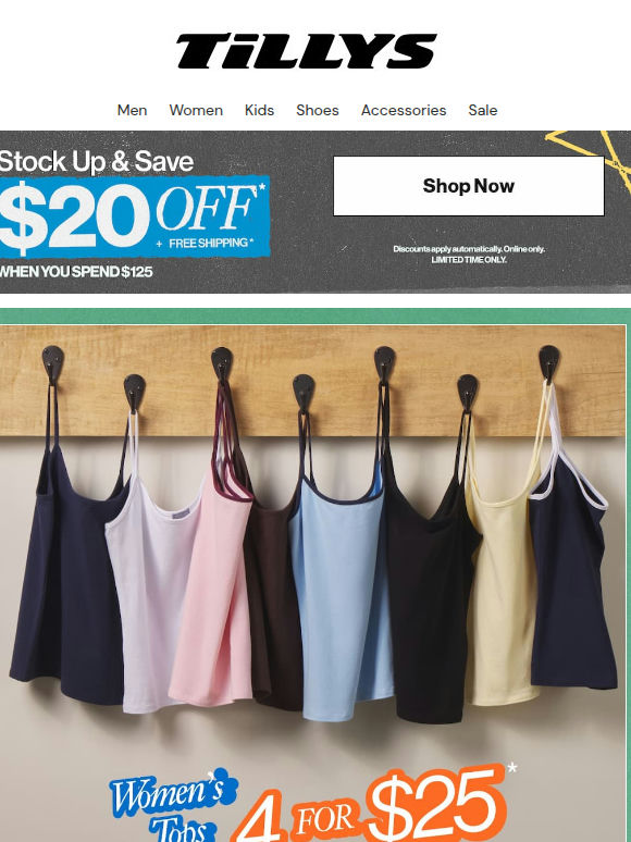 4 Tops for $25 + Get $20 Off & Free Shipping