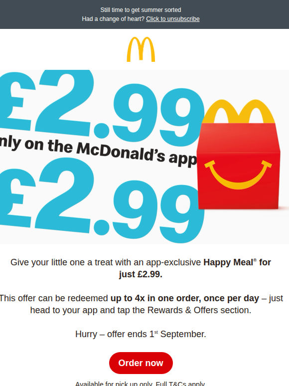 £2.99 Happy Meal®, ends soon 🍟