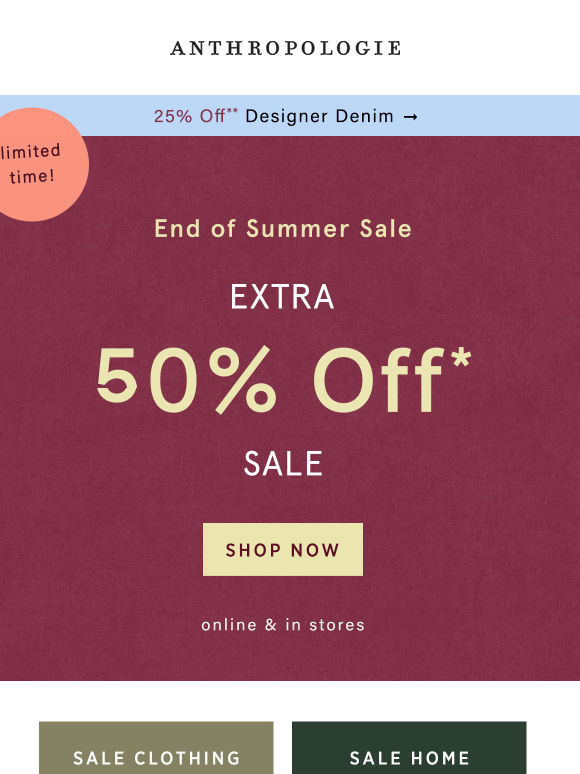 Starts Now: Extra 50% Off Sale
