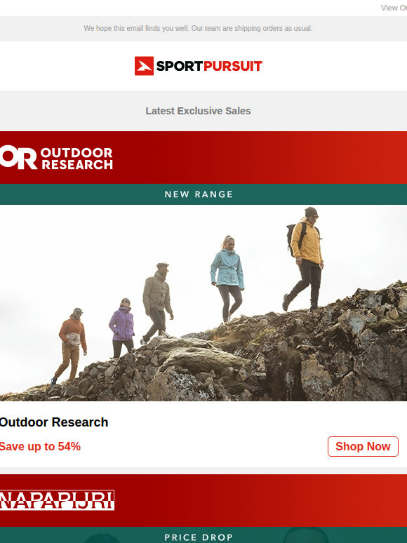 Outdoor Research - New Range | Napapijri - Price Drop | Brooks | Hiking Equipment | O’Neill Clothing | Up to 76% Off!