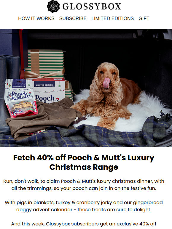 Get 40% off Pooch & Mutt's Luxury Christmas Range