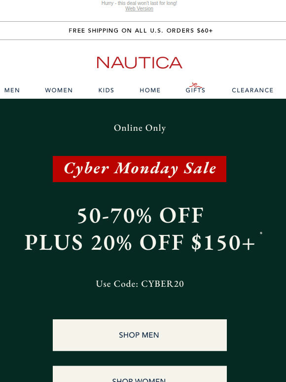 😮  WOW! Extra 20% off $150+ for CYBER MONDAY