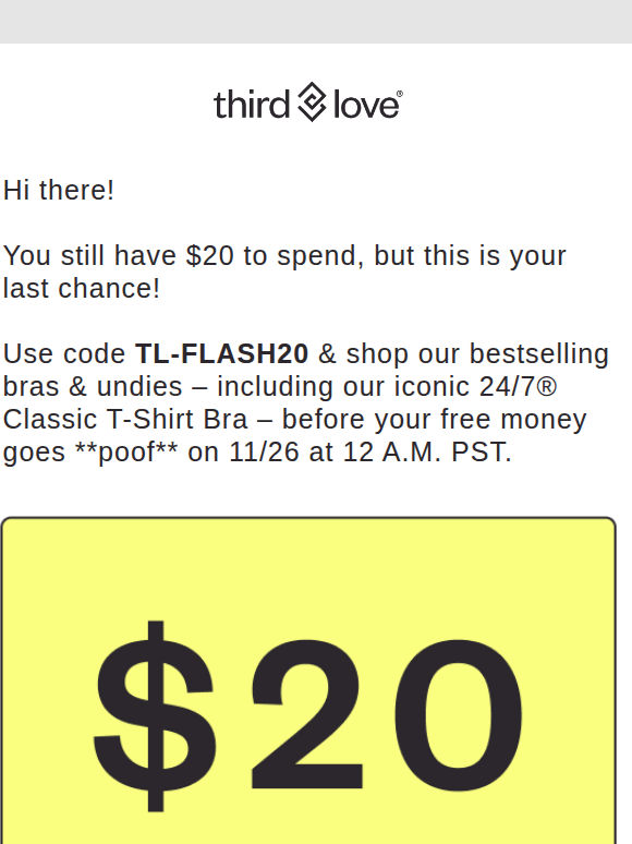 Hurry! Your $20 is about to expire