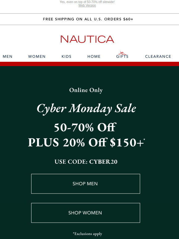 Cyber Monday came early! Take 20% off $150+ online only!