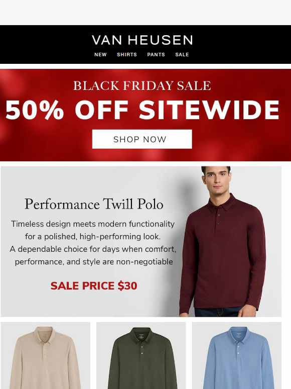 50% off sitewide → Polos, pants, everything.