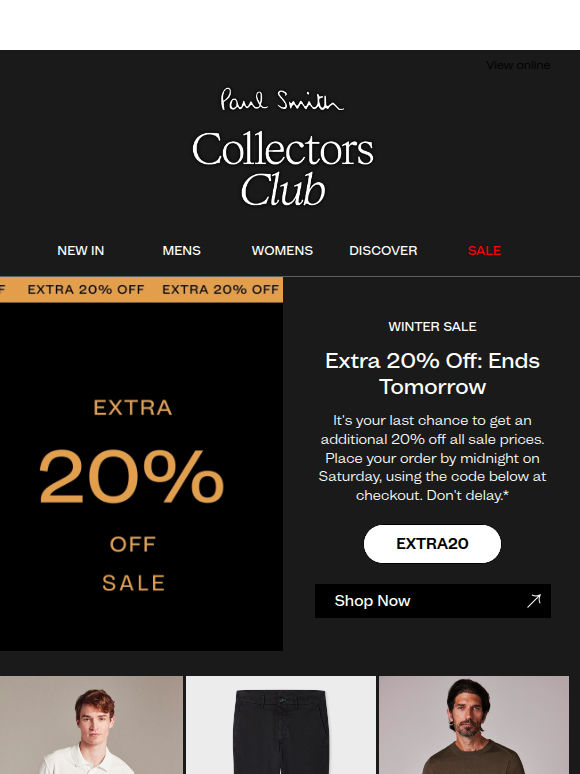 adam, Your Extra 20% off ends tomorrow