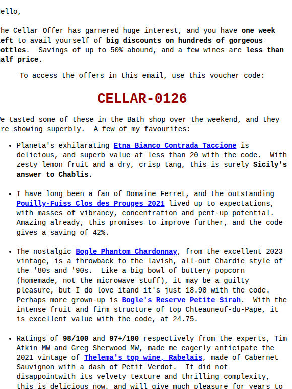Ends soon: up to 50% saving in Cellar Offer