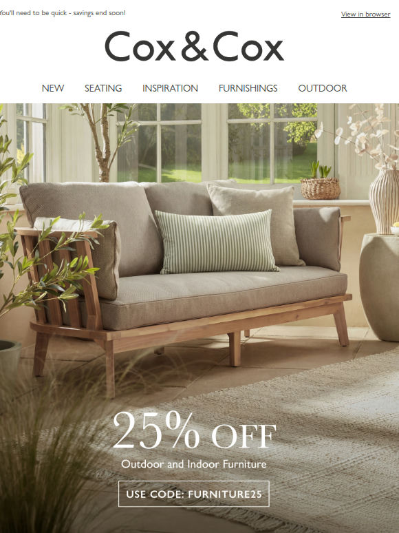 25% OFF ALL home & garden furniture this weekend!