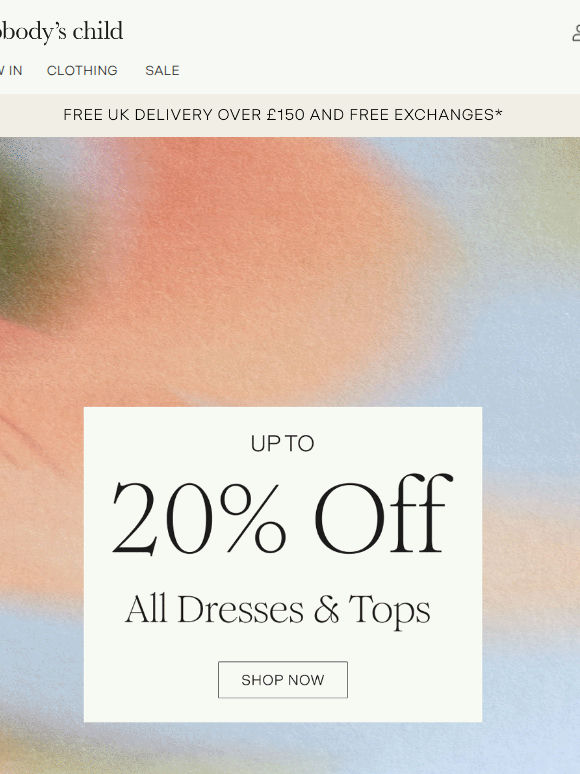 Up to 20% off ALL dresses & tops