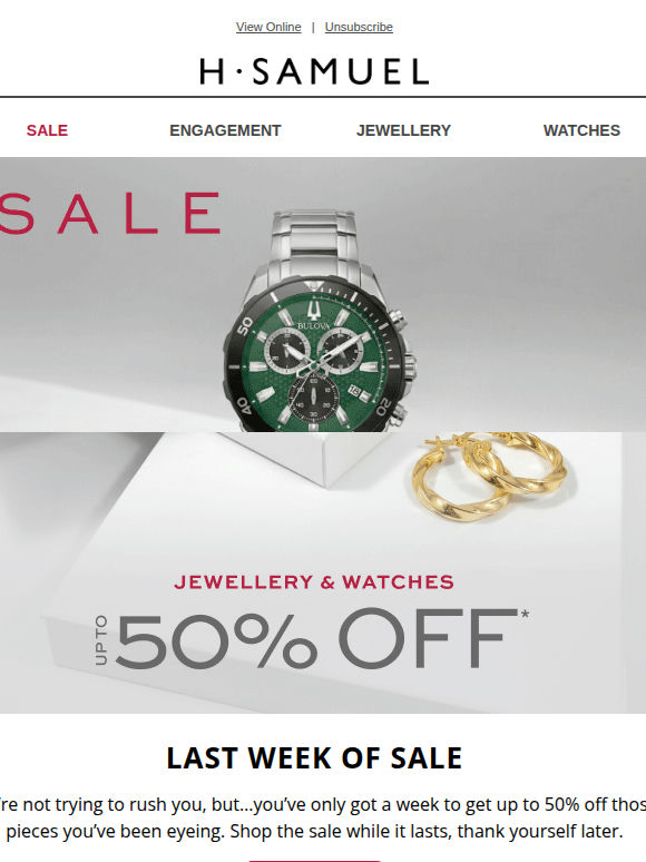 Final week: Up to 50% off