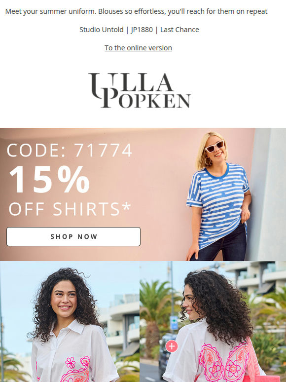 Limited offer: 15% off shirts