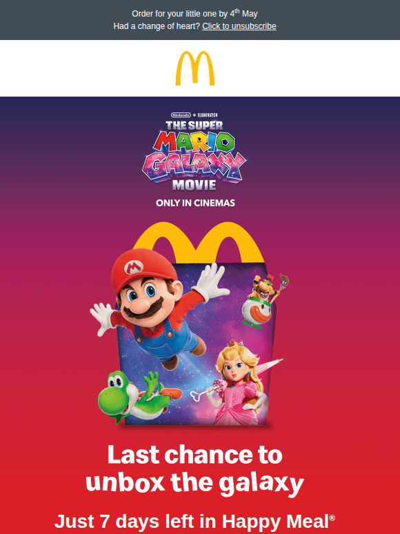 The Super Mario Galaxy Movie is leaving Happy Meal® 🚀👋