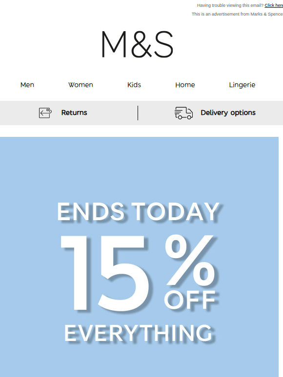 Ends today: 15% off everything
