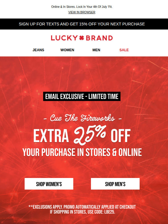 Cue The Fireworks: Extra 25% Off