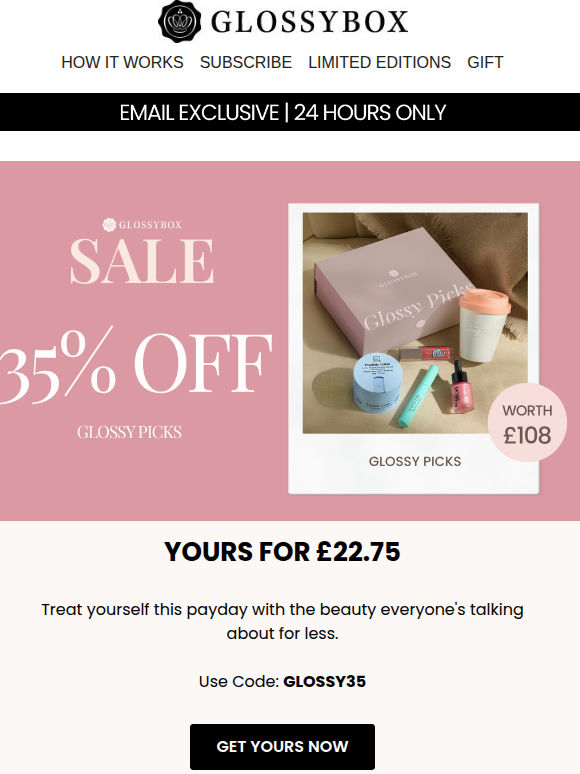 24 HOURS ONLY: 35% Glossy Picks