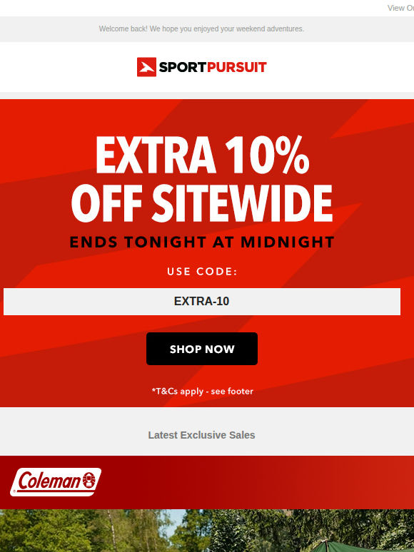 Up to 74% Off: Coleman | Napapijri | Hydro Flask | Sweet Protection MTB | Santini Cycling Clothing