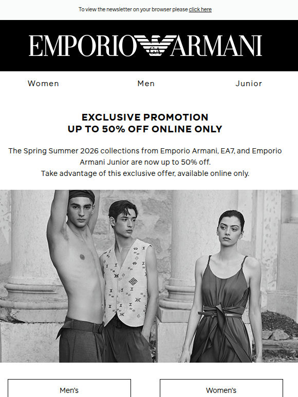 Online only: up to 50% off Emporio Armani and EA7