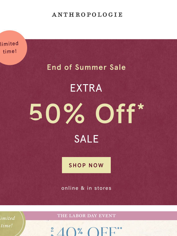 Don’t miss an EXTRA 50% off sale!