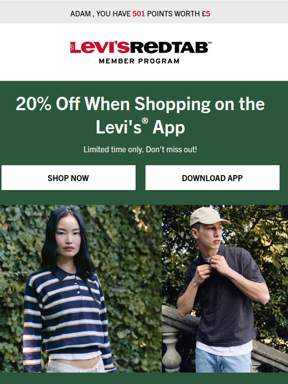 Hurry: 20% off on the Levi's® app
