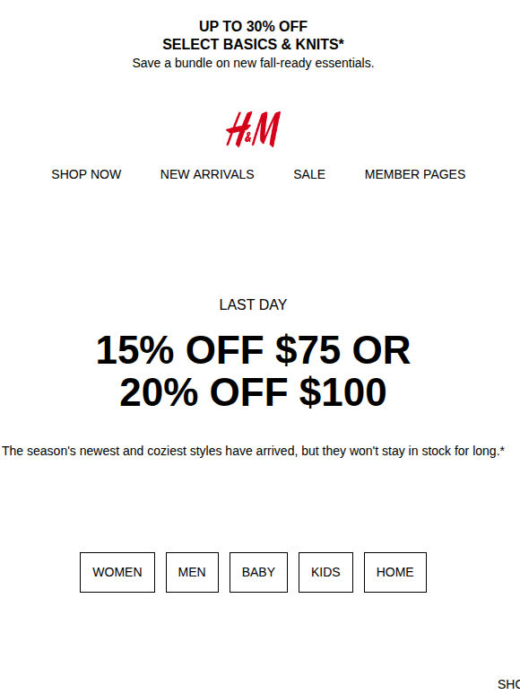 Last day: 20% off or 15% off