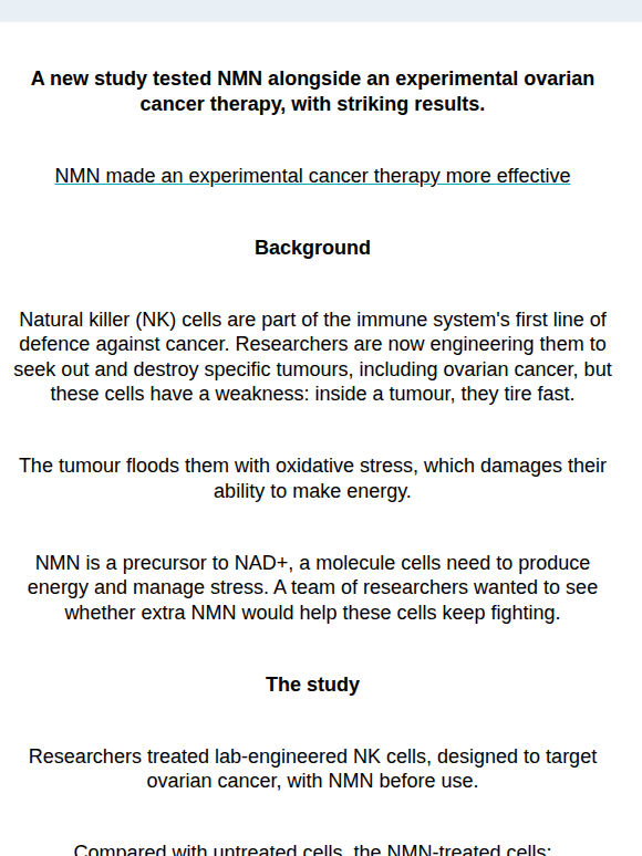 Study: NMN Boosts A Cancer Therapy In Lab Study