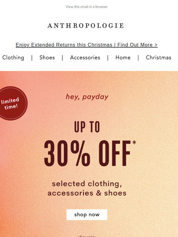Payday treat: Up to 30% Off