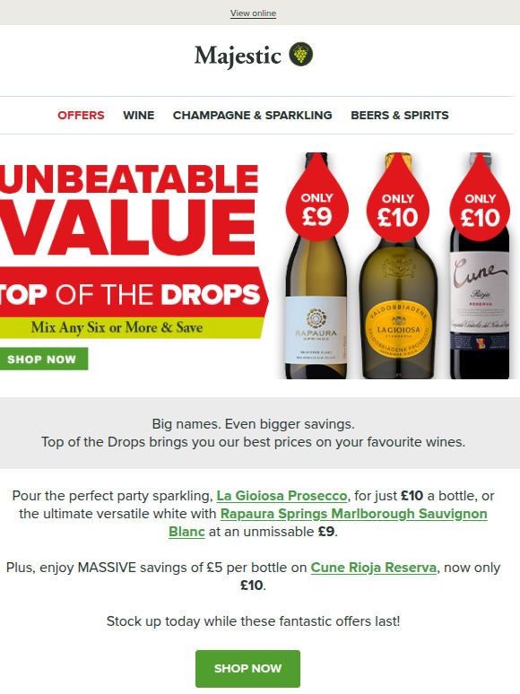 PRICE DROP! NZ Sauvignon £9, Prosecco £10, Rioja Reserva £10