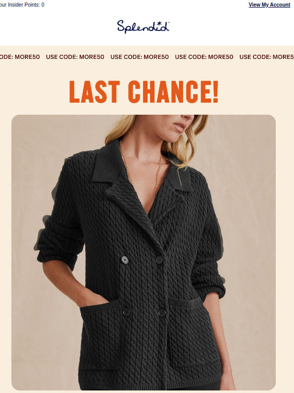 LAST CALL: EXTRA 50% OFF
