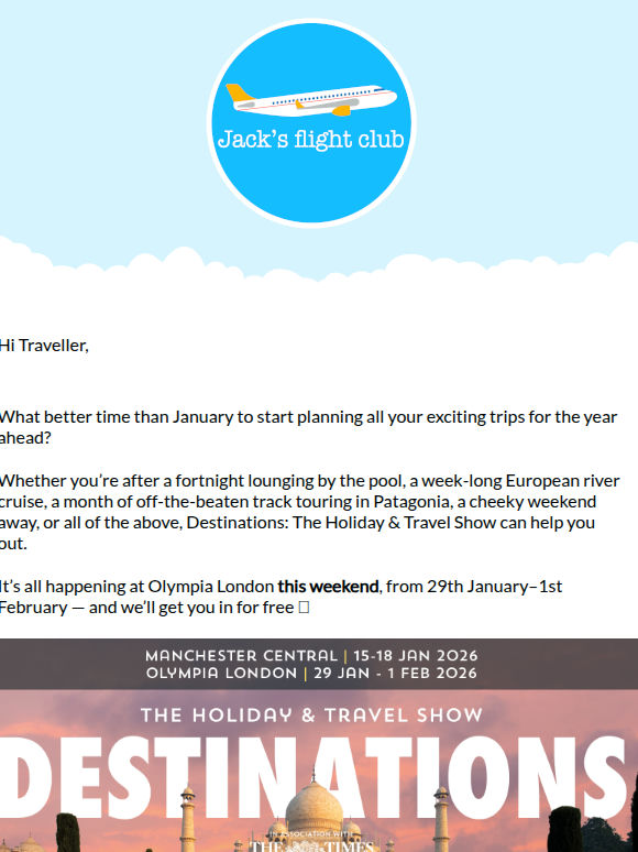 Grab your free ticket to this weekend's Destinations: The Holiday & Travel Show