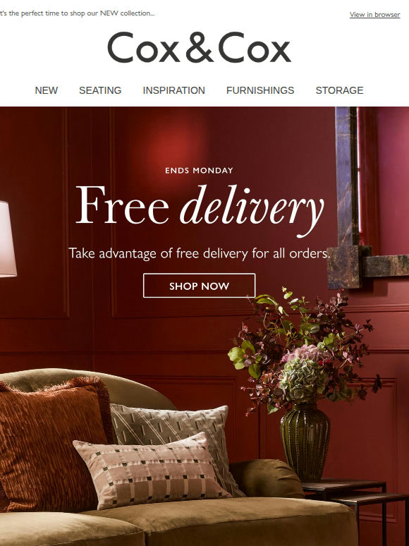 Free delivery for all orders 'til midnight Monday!