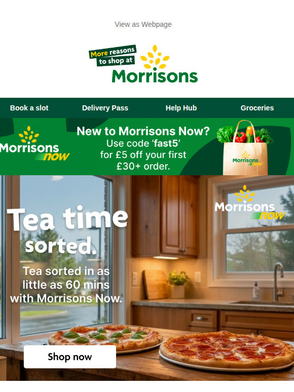 Rain or shine, it's time for an easy tea! We'll deliver fast (plus get £5 off!)