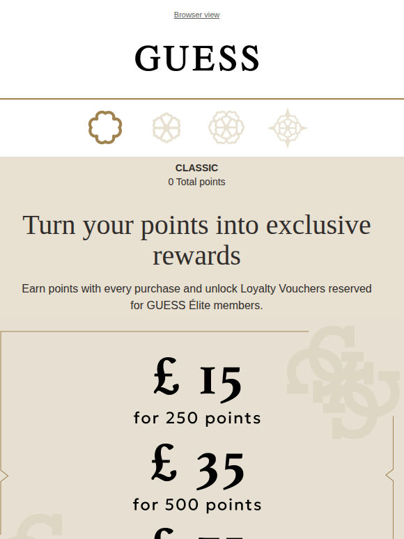 Discover GUESS Élite's Loyalty Vouchers up to 75£