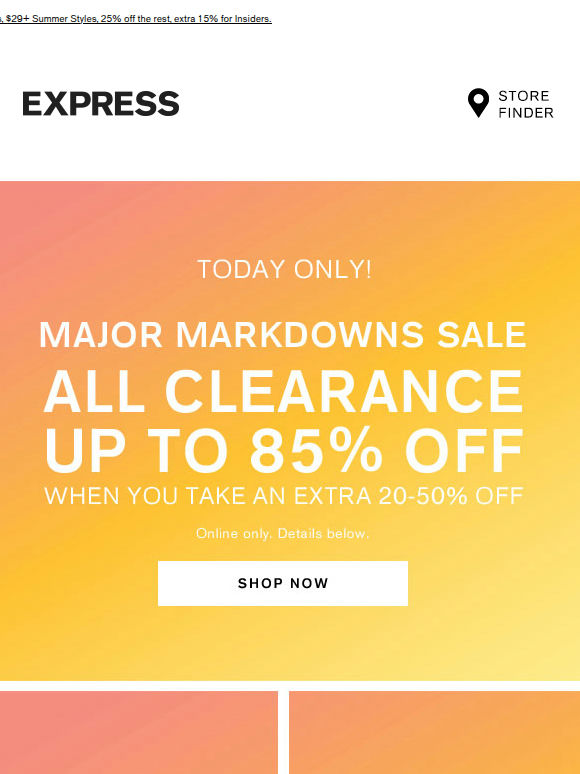 ONE DAY ONLY: up to 85% off all clearance (!!)