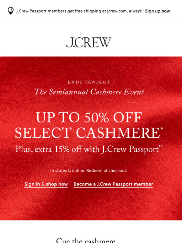 Say bye to up to 50% off select cashmere...