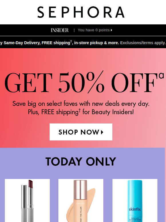 50% off select beauty starts today 💋