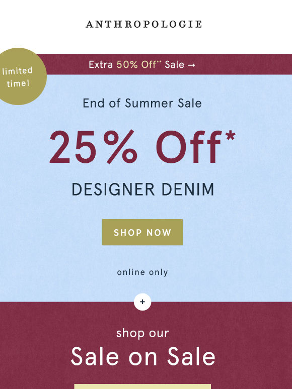 Extra 50% Off Sale + 25% Off Designer Denim