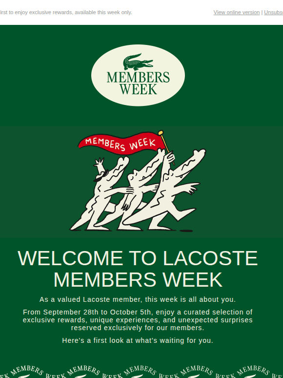Lacoste Members Week Starts Now: Exclusive Benefits All Week