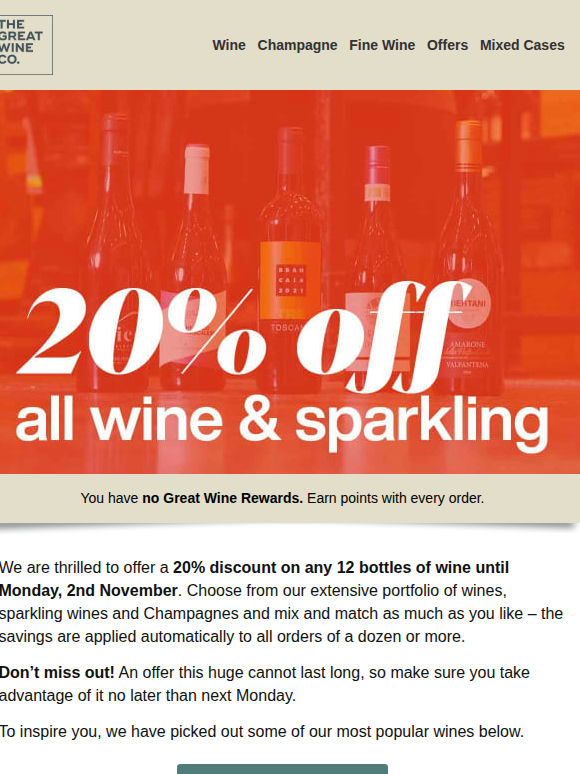 Save 20% on ALL wine