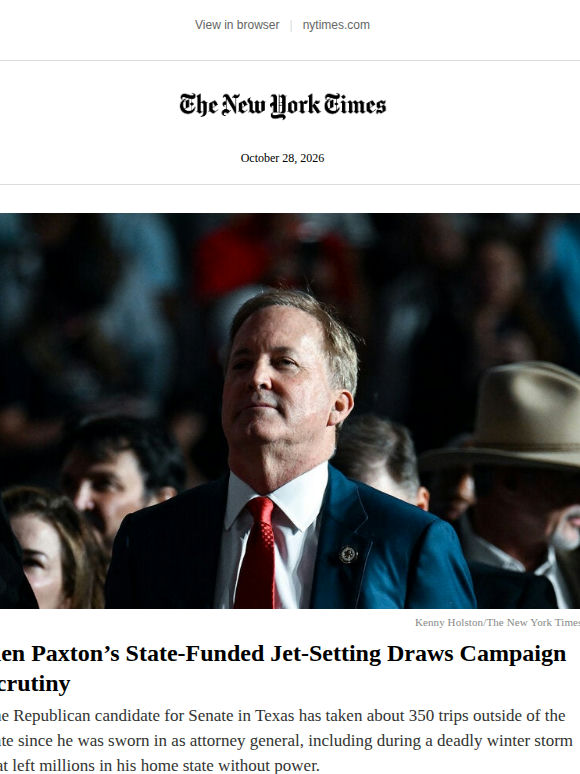 Ken Paxton’s state-funded jet-setting draws scrutiny