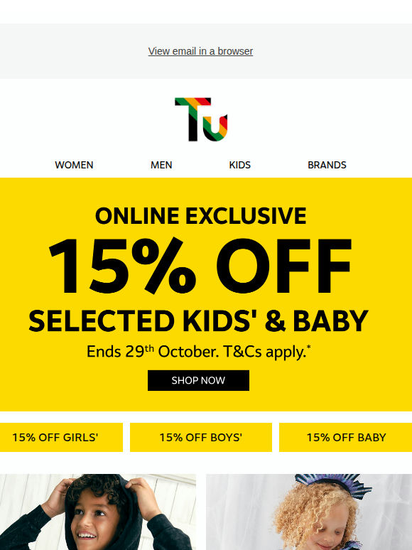 Ends tomorrow.. 15% off Kids' and Baby clothing