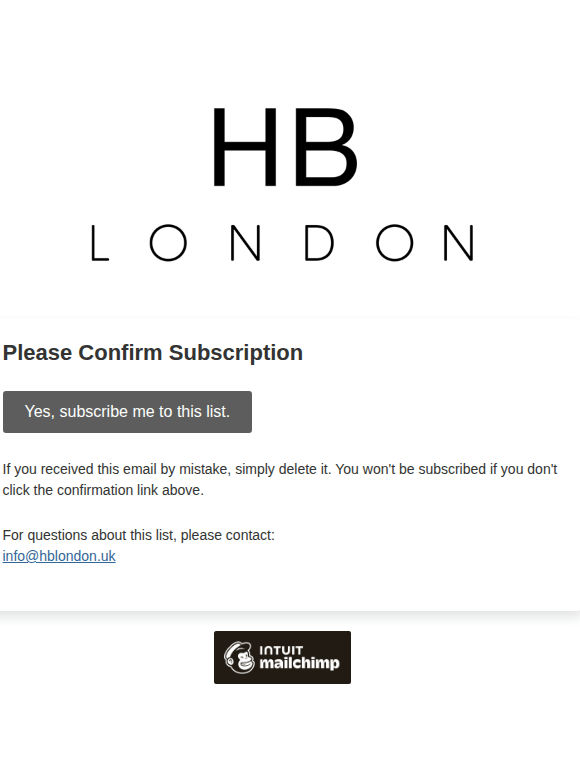 HB London Newsletter: Please Confirm Subscription