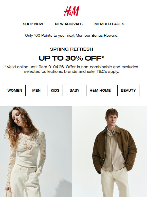 Up to 30% off online starts today