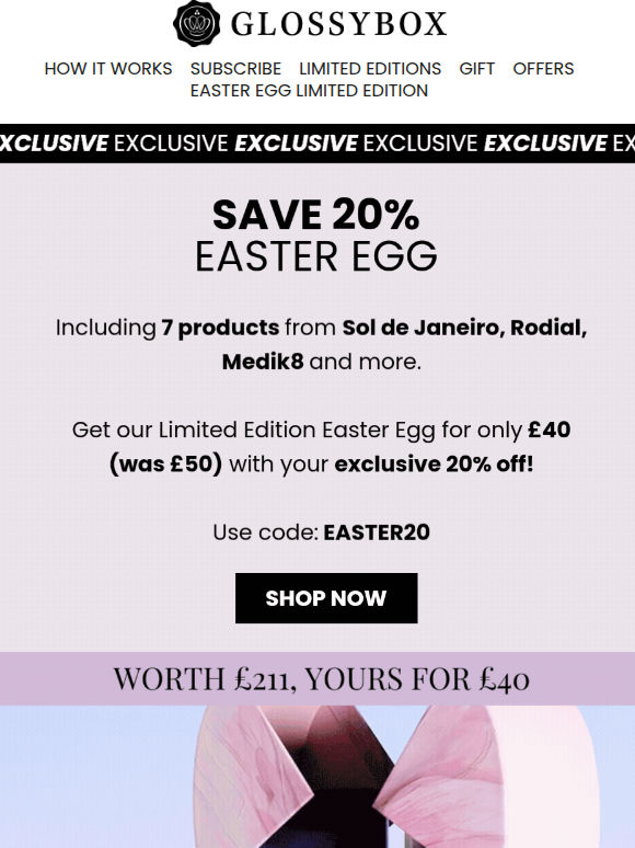 EMAIL EXCLUSIVE: 20% OFF the Easter Egg!