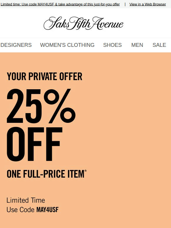Your private offer: 25% off one item