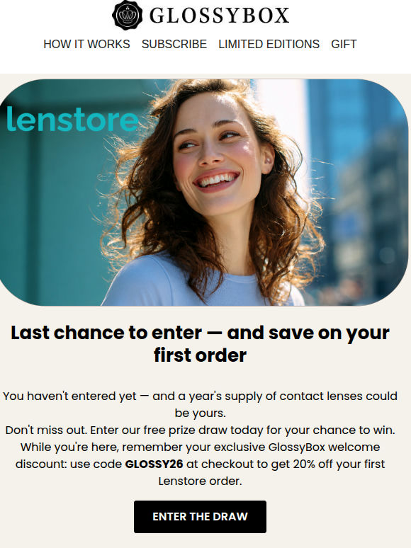 Still time to enter — win a year of contacts + claim your 20% off