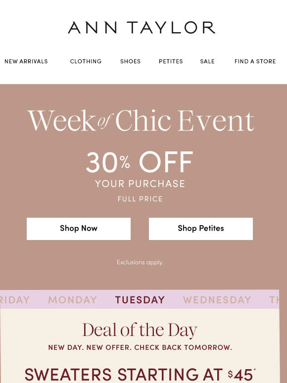 Today’s Deal: $45 Sweaters! + 30% Off Your Purchase