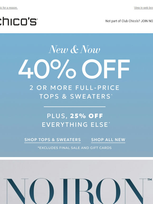 25%-40% off + New No Iron™ Colors